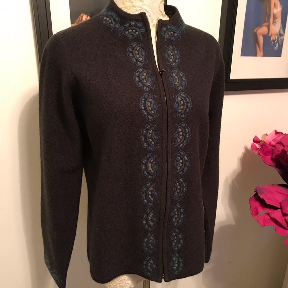 Deep Green Pendleton Wool Zip Cardigan Size small